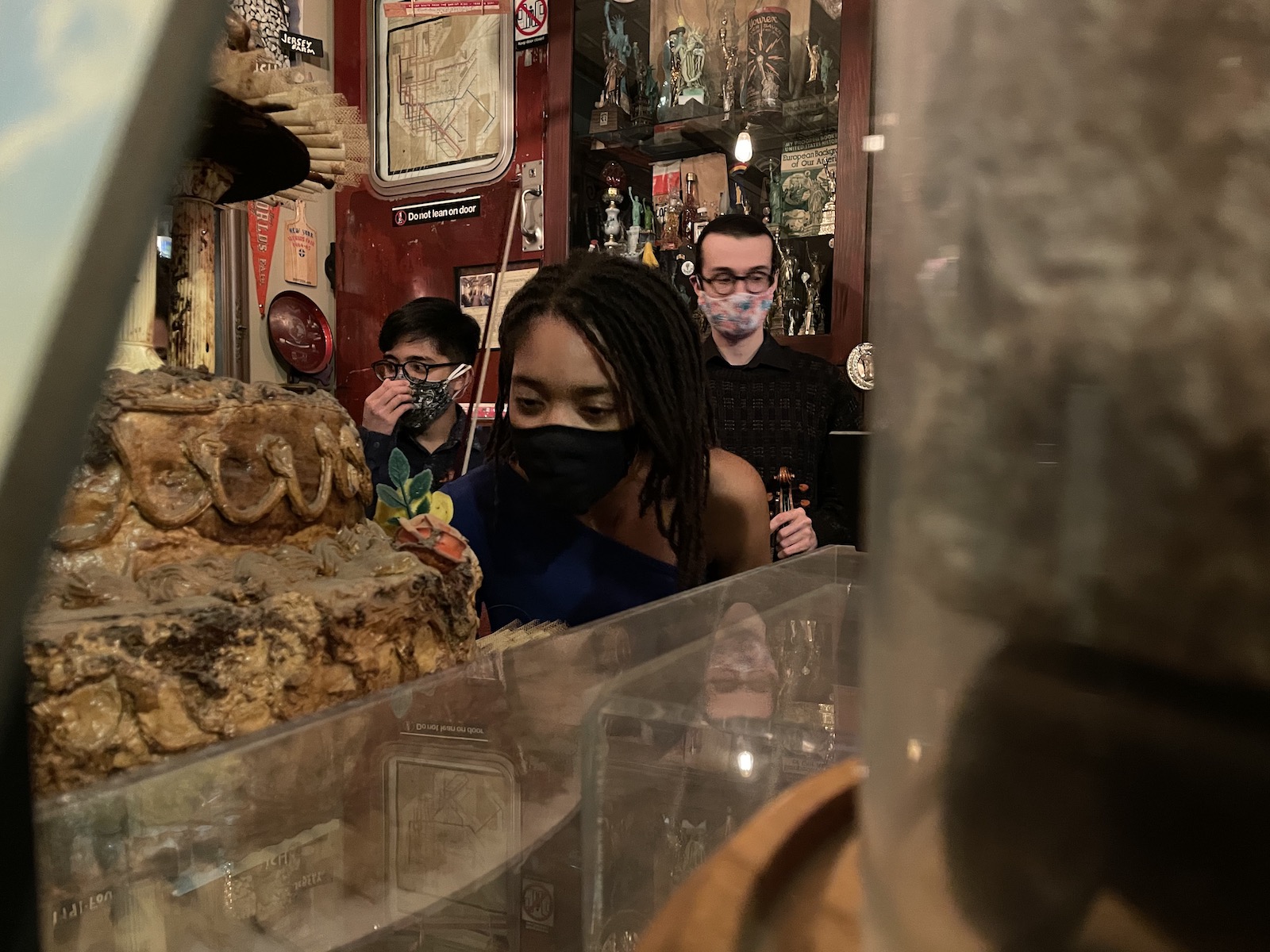 woman looks at petrified cake