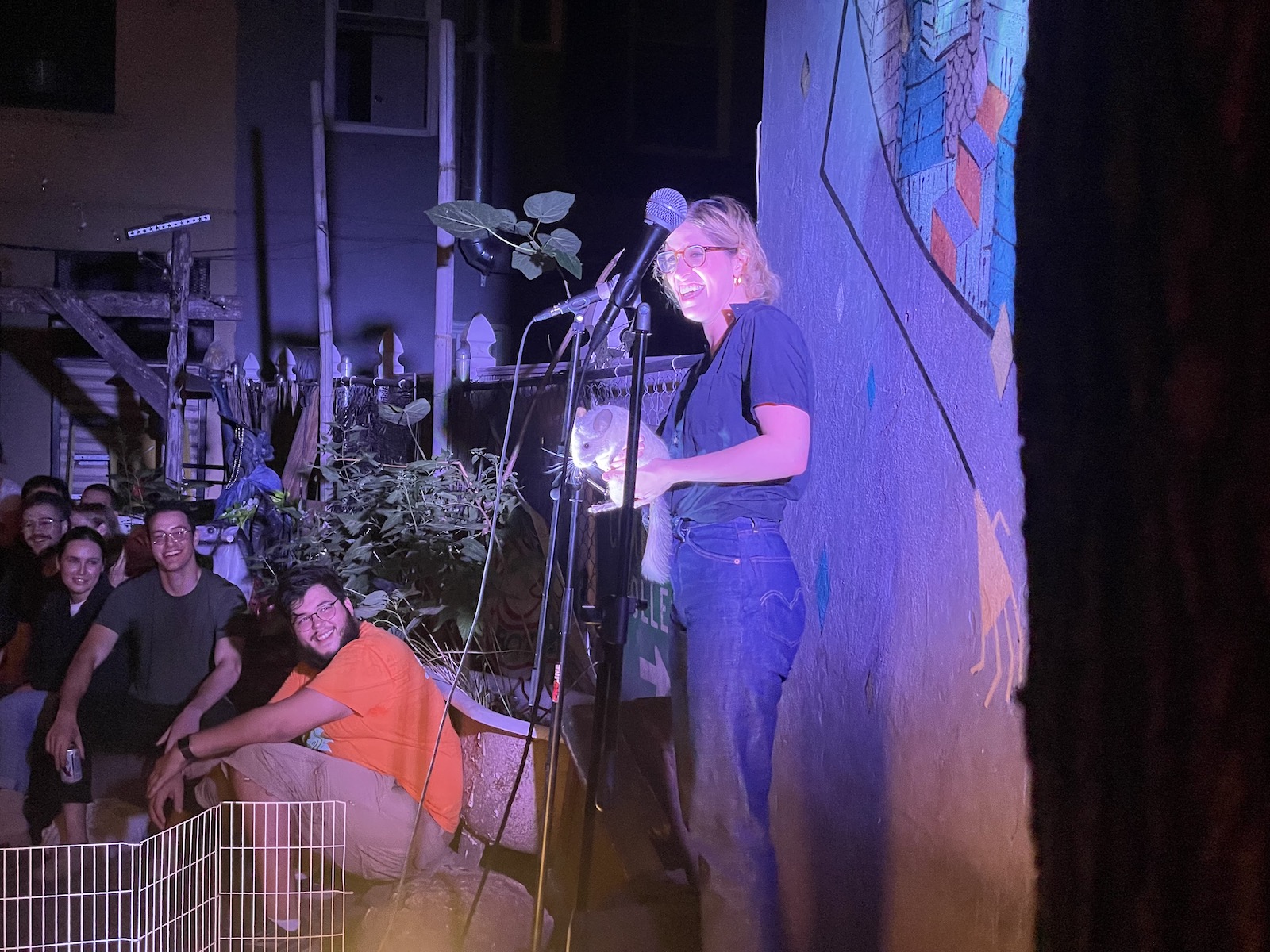 comedian forced to perform comedy while holding pooping chinchilla